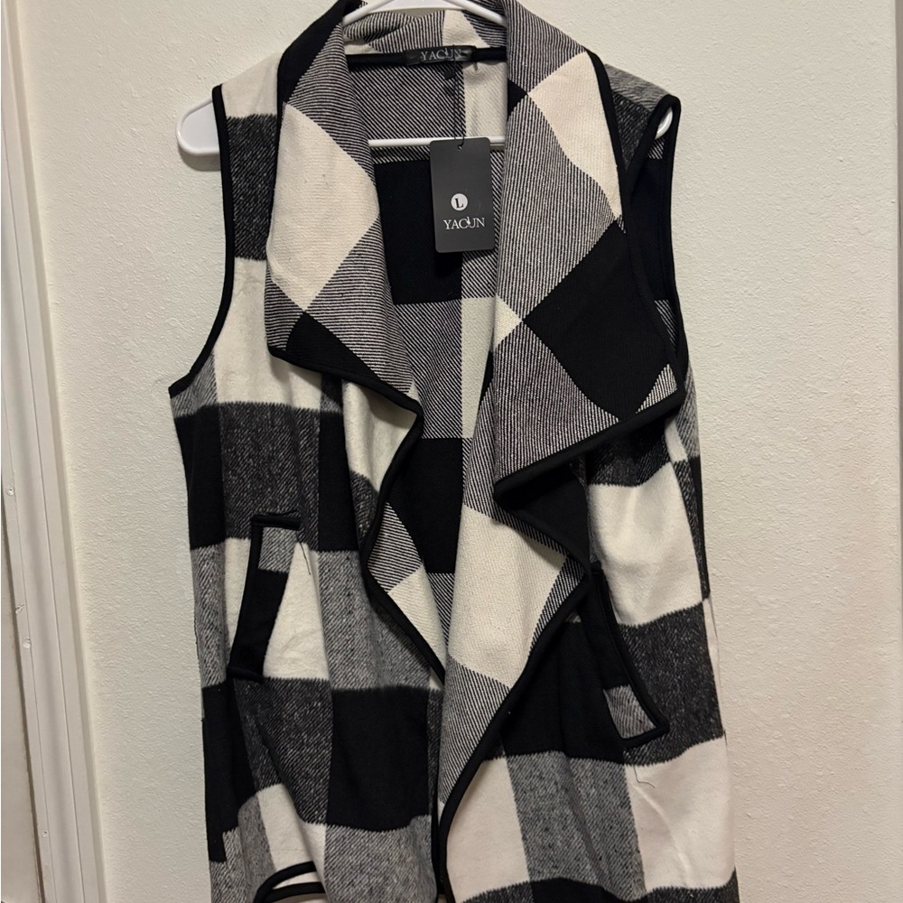 Black and White Plaid Women's Cardigan